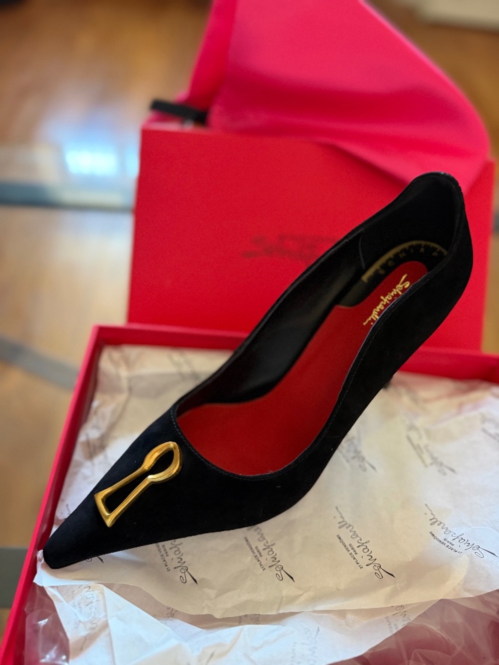 Schiaparelli Black Suede Keyhole Pumps